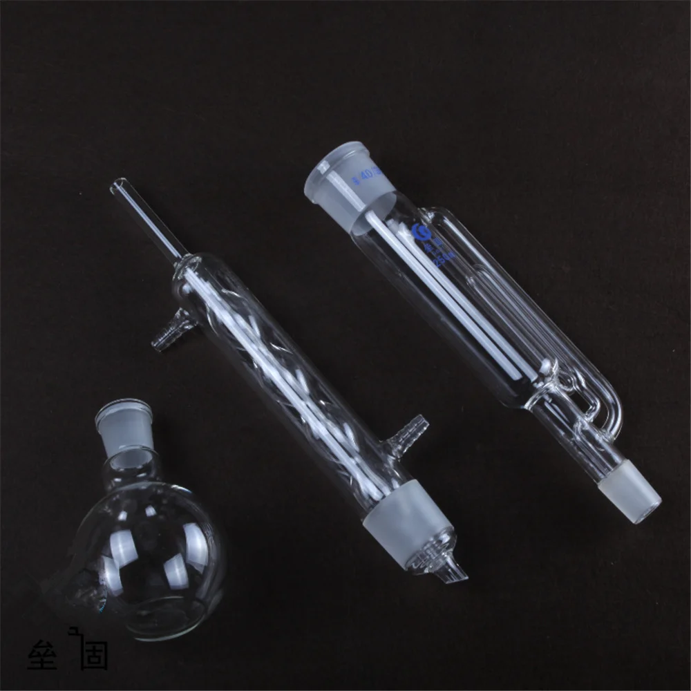 250ml,Glass soxhlet extractor body & Allihn condenser Spherical shape condenser ,1 Flat Bottom Flasks  for Lipid Extraction