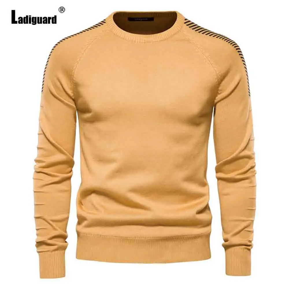 Ladiguard Men Knitting Sweater Male Streetwear Long Sleeve Round Neck Basic Top Casual Pullovers Male Patchwork Sweaters Homme