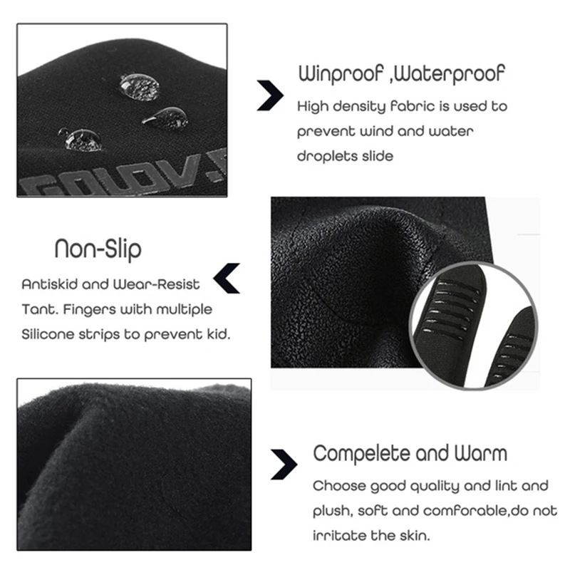 

Winter black warm men's gloves ladies fashion touch screen non-slip waterproof outdoor riding windproof women's gloves
