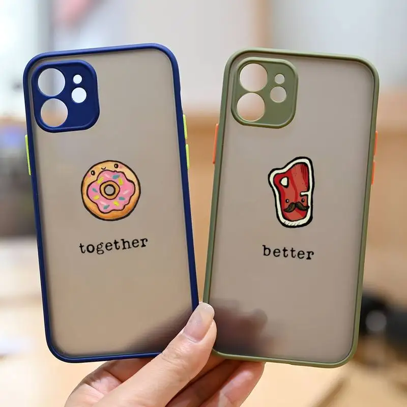 

Cute Milk Biscuits BFF Couple Phone Case matte transparent For Clear Funda sapphire iPhone 7 8 x xs xr 11 12 pro plus max mini