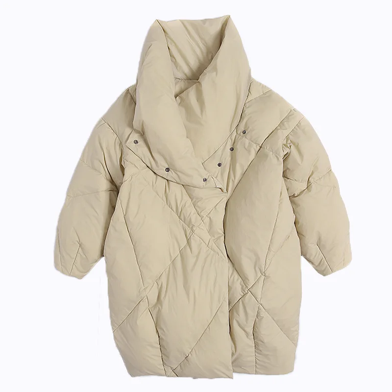 

Winter Women beige fashion thick Down coats White Duck Down stand collar Jackets Long Sleeve Warm Coat Parka Portable Outwear