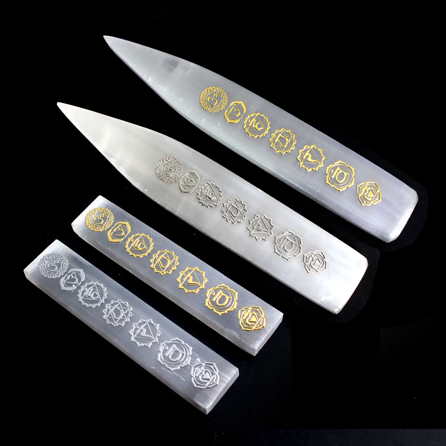 7 Chakras Runes stones Selenite Wand Yoga balance Polished Gypsum Copper Metal Sticker Reiki Healing Crystal Stone Home Decor | Дом и сад