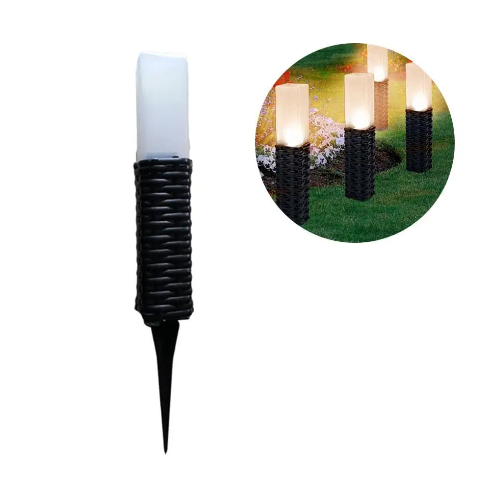 

1PCS Plastic Rattan Style Solar Powered Lawn Lamp Courtyard Post Path Stake Lights Garden Patio Ground Lawn Light white light