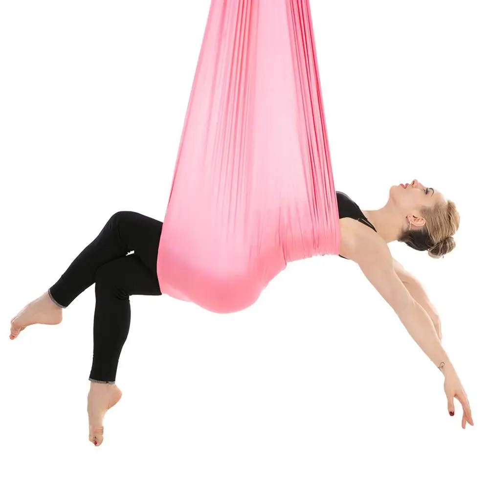 Розовый 5*2.8m Aerial Yoga Hammock Fitness Yoga Stretch Anti-Gravity Swing Sling Inversion Belts Include Daisy Chain/Carabiner - Цвет: Розовый