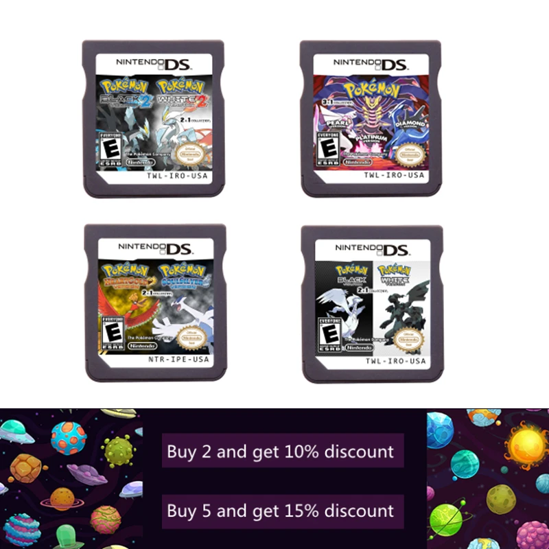 Картридж DS для видеоигр картридж консоли Pokeon Black2 белый золотистый серебристый 2 в