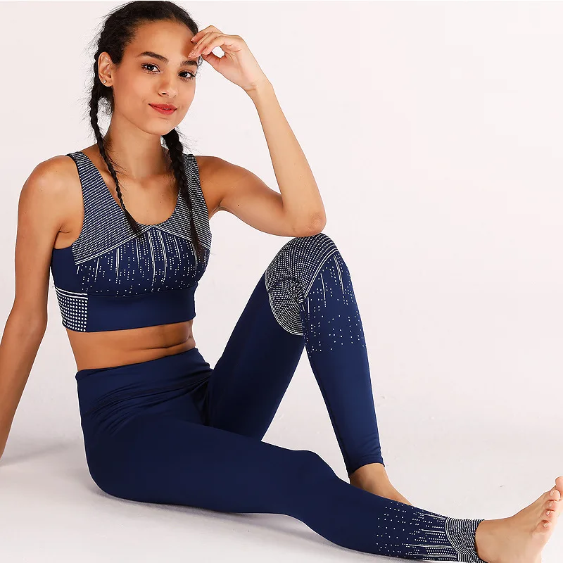 

Women Sportswear Sport Suit Female Yoga Set Wave Point Crop Top Ensemble Tracksuit Sexy Fitness Workout Gym Wear Running Clothes