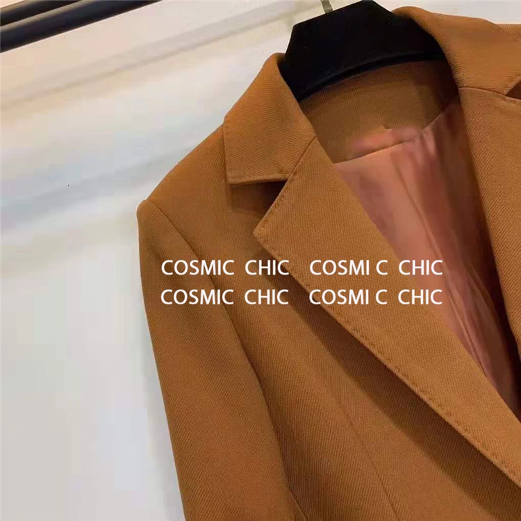 Cosmicchic осенний женский шерстяной Блейзер с длинным рукавом на одной пуговице клубный пиджак верблюжьего оттенка высокого качества Женский черный пиджак