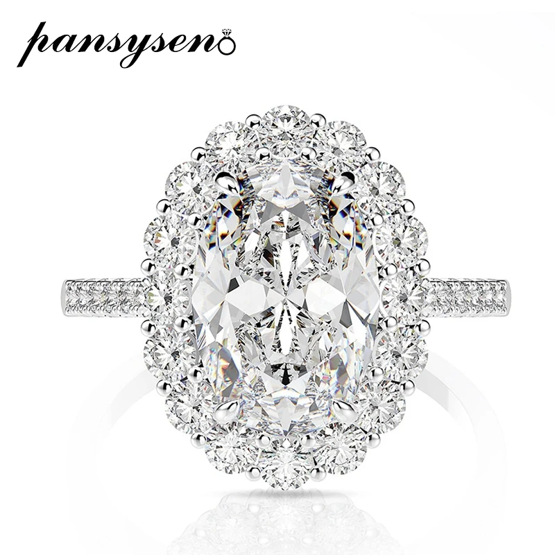 

PANSYSEN 100% 925 sterling silver 8x12MM simulated moissanite Citrine Wedding Engagement Rings women Fine Jewelry wholesale gift