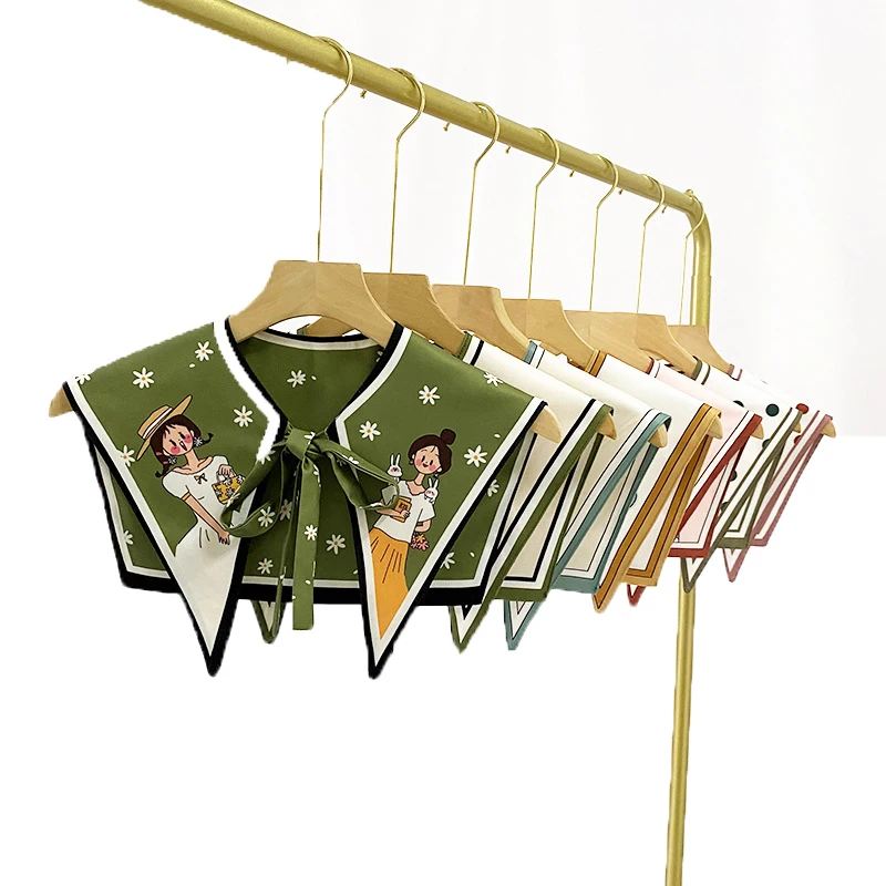 

Sunscreen Shawl Scarf Decoration Print Small Fake Detachable Collar Protect Neck Shoulder for Women Girls Dress Accessories