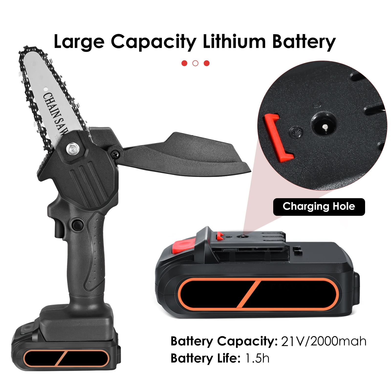 

110-220V Handheld Mini Electric Chainsaw Portable Cordless Chain Saw with 2pcs Chains +Battery Tree Branch Pruner Garden Tool