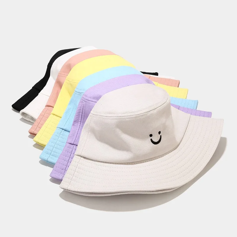 

Embroidery Smile Face Expression Bucket Hat Women Cotton Summer Men's Panama Hat Kapelusz Rybacki Fishing Hat Gorro Pescador