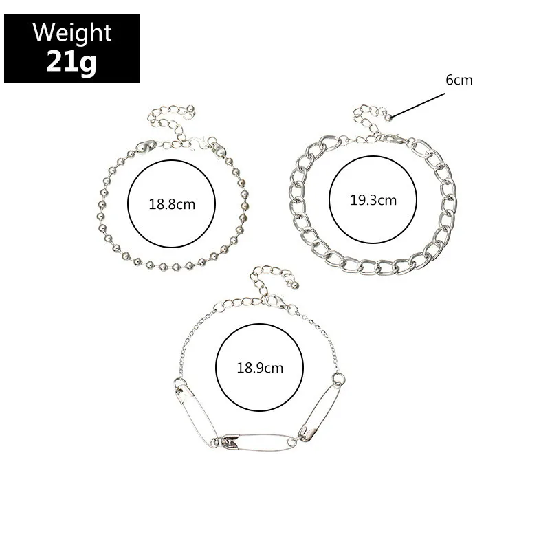 

3 Pcs Punk Beads Bracelets Jewellery Cheap Trendy Girls Pin Charm Bracelet Bangles Jewelry Gifts For Womens Wholesale Bulk