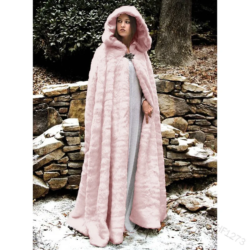 Женская винтажная накидка из искусственного меха зимняя Длинная с капюшоном в