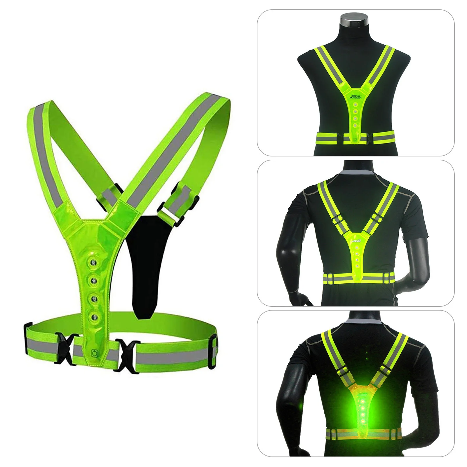 

Светодиодный спортивный светоотражающий жилет, эластичный V-образный светоотражающий жилет с подсветкой, Регулируемый жилет для ночного б...