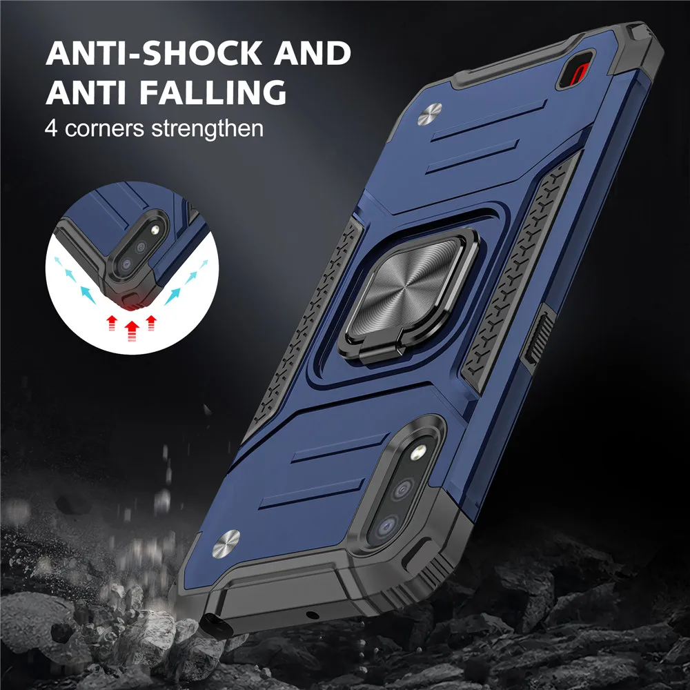 

For Samsung A01 Case Armor Shockproof Car Magnetic Metal Finger Stand Holder Ring Case For Samsung Galaxy A01 Galaxy a01 A015