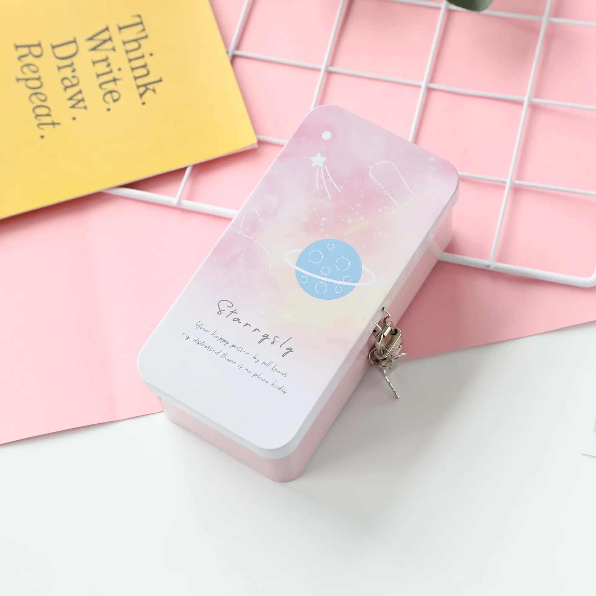 

Desktop Storage Box rectangle pencil case student lock stationery school supplies storage iron box utiles escolares container