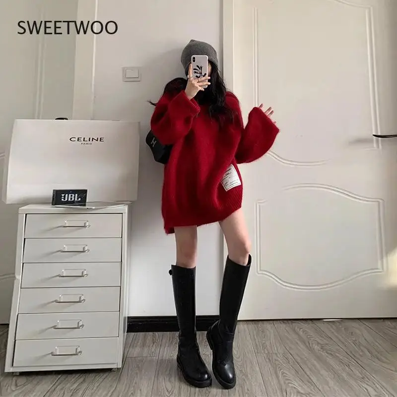 Женский плотный свитер с вырезами однотонный вязаный пуловер длинным рукавом