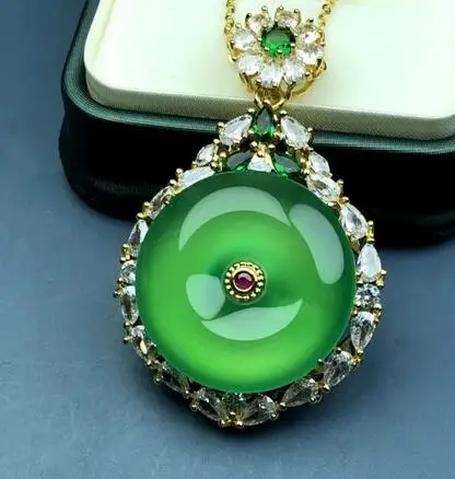 

jewelry 925 Silver good luck natural jade Chalcedony Crystal zircon pendant