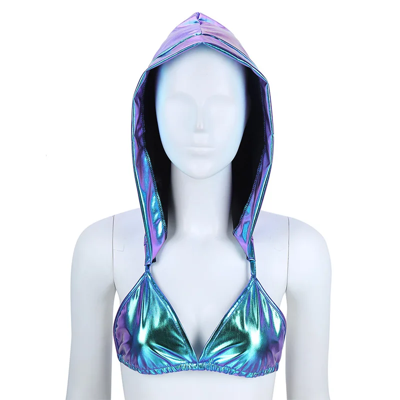 Женский Блестящий металлический бикини с глубоким V-образным вырезом и открытой