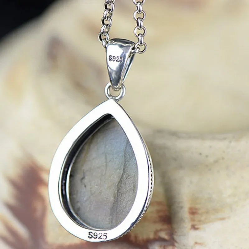 S925 цельное Серебро инкрустированные витой проволоки натуральный Лабрадор