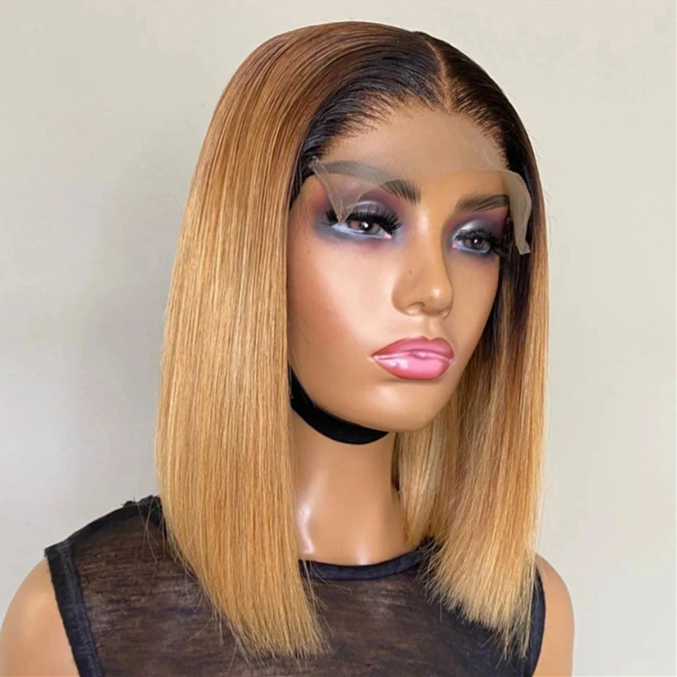 

Straight Bob Glueless Honey Blonde Ombre 1B27 Lace Front Wig13x6/360 Lace Frontal Wigs Highlight Wigs Human Hair Wigs For Women