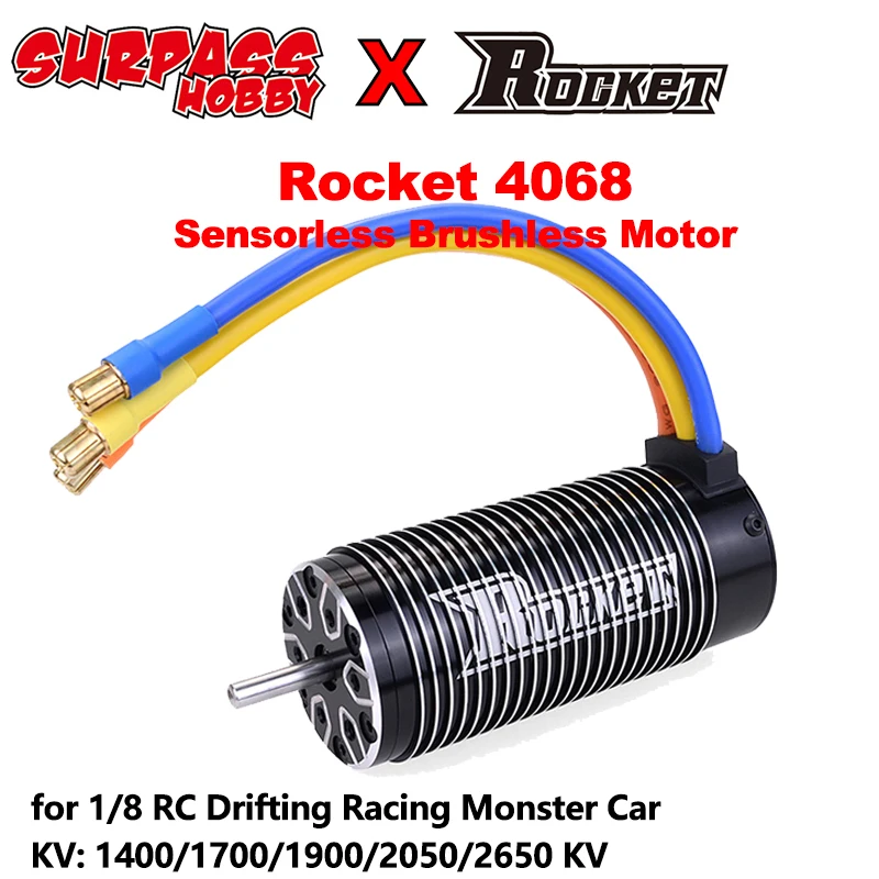 

Surpass Hobby Rocket 4068 4P Бессенсорный бесщеточный мотор 2650/2050/1900/1700/1400KV для 1/8 машина RTR Truck Truggy Traxxas TRX4 MST