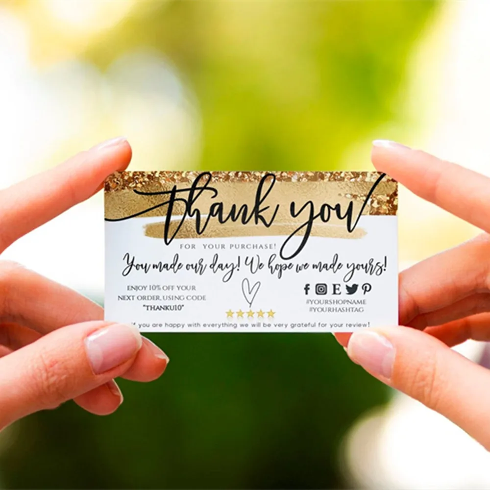 

Personalize Logo MODERN Gold Small Business Thank You Insert card ,Custom Text Social Media Card,Size of 3.5''x 2''