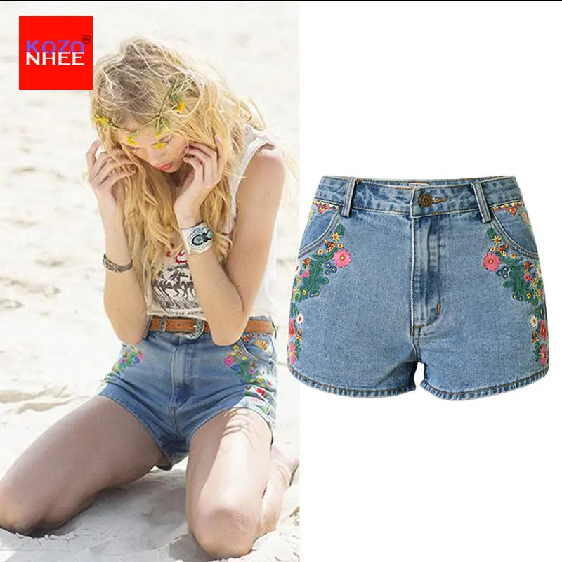 Летние джинсовые шорты с 3D вышивкой и высокой талией красочный узор богемные