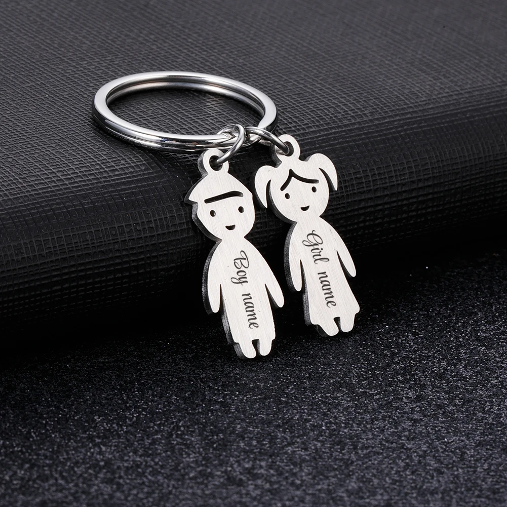 

Personalized Custom Name Date Keychain Boy Girl Child Family Stainless Steel Key Ring Kid Pendant Gift For Man Women Jewelry