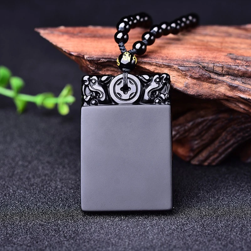 Настоящее обсидианское квадратное ожерелье с подвеской для мужчин и женщин