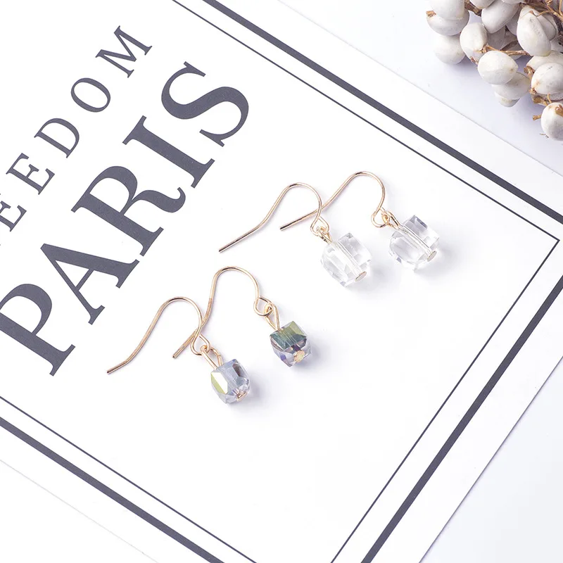 

European and American jewelry retro square glass beads mini sugar cube earrings earrings earrings earrings