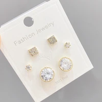 micro inlaid zircon ss925 silver post 3 pcsset stud earrings small personality combination female jewelry gift