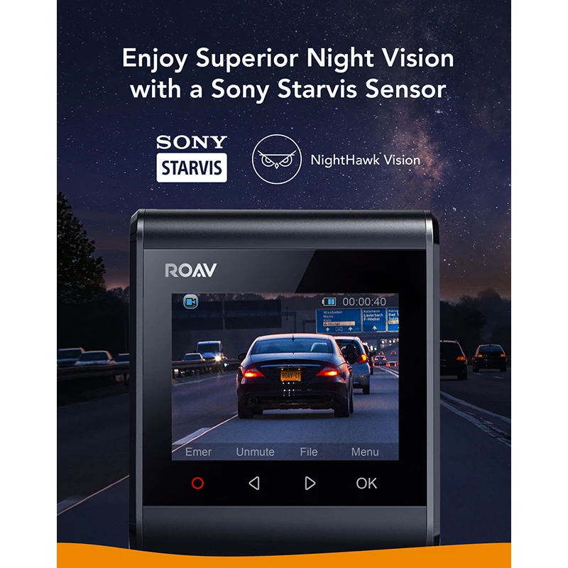 Anker Roav Dash Cam S1, камера на приборной панели с сенсором sony, Full HD 1080 p, NightHawk Vision, встроенный gps, Wi-Fi и широкоугольный объектив