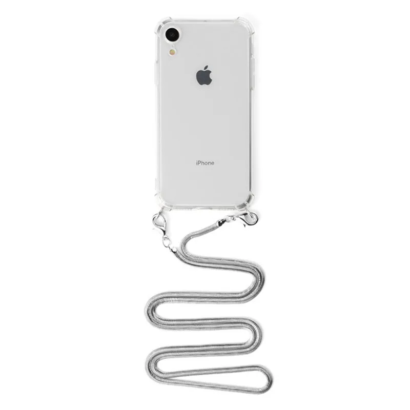 Strap Cord Chain Tape Necklace Metal Phone Case For iPhone 11 7 8 Plus 11Pro X XR XS Max Soft Clear Cover Shell Carry |