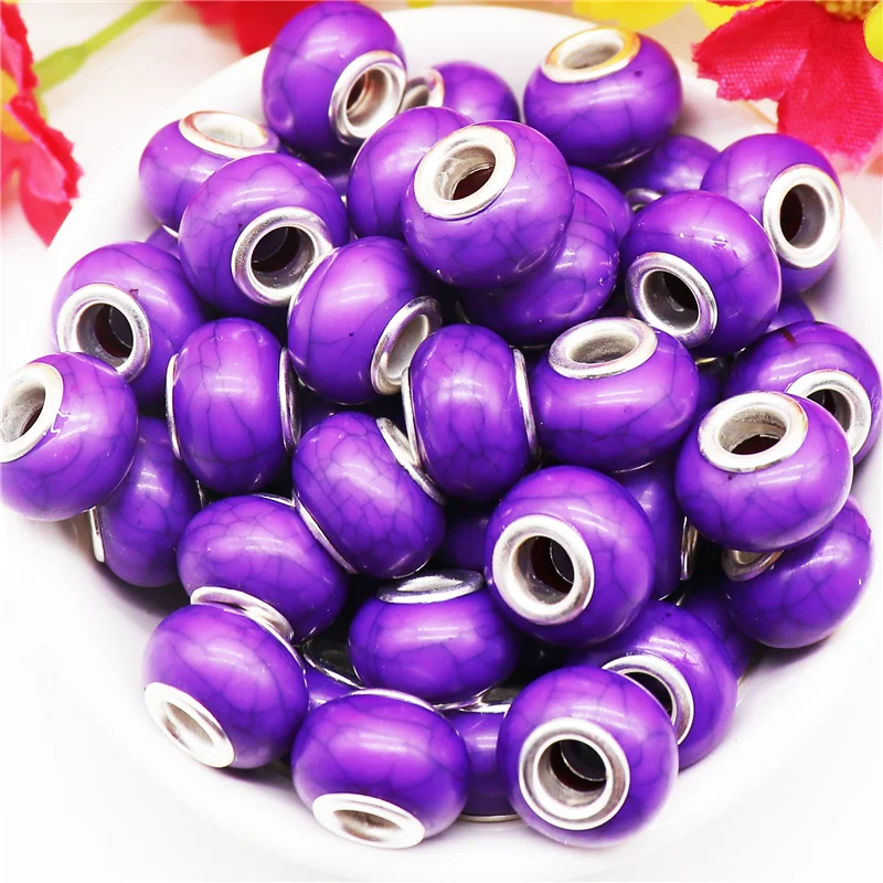 

10Pcs Large Hole Synthetic Gemstone European Spacer Beads 14x8mm Slide Charm Rondelle Spacer Beads Bracelet Necklace DIY Jewelry