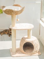 Durable Natural Cattail Woven Cat Climbing Frame Cat Litter Integrated Stable Sisal Cat House Cat Tree Climbing Platform