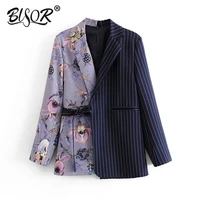 vintage stylish striped patchwork office lady blazers coat women 2019 notched collar long sleeve chic blazer outerwear feminino