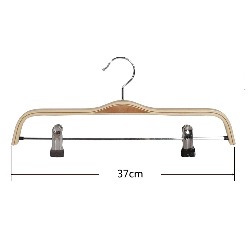 

10 Pack Solid Finish Wooden Trousers/Skirt Hangers with Anti-Rust Clips Coat Clothes Hangers