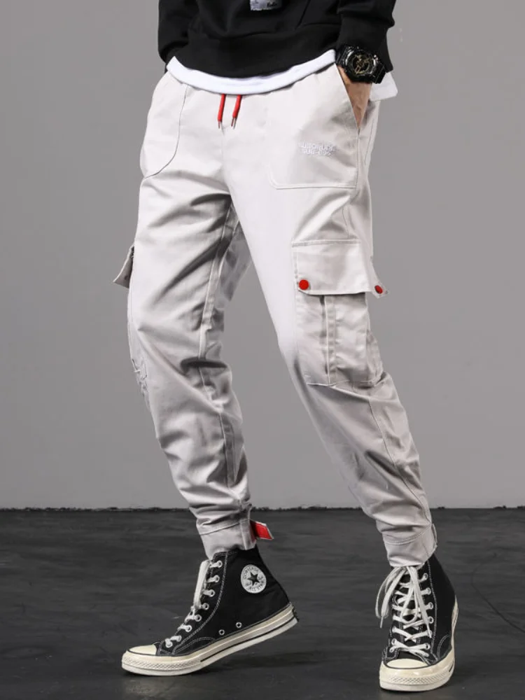 Брюки-карго мужские тонкие хлопковые повседневные штаны с завязкой на щиколотке