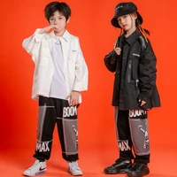 1198 stage outfit hip hop clothes kids girls boys jazz street dance costume black white sweatshirt pink pants hiphop clothing