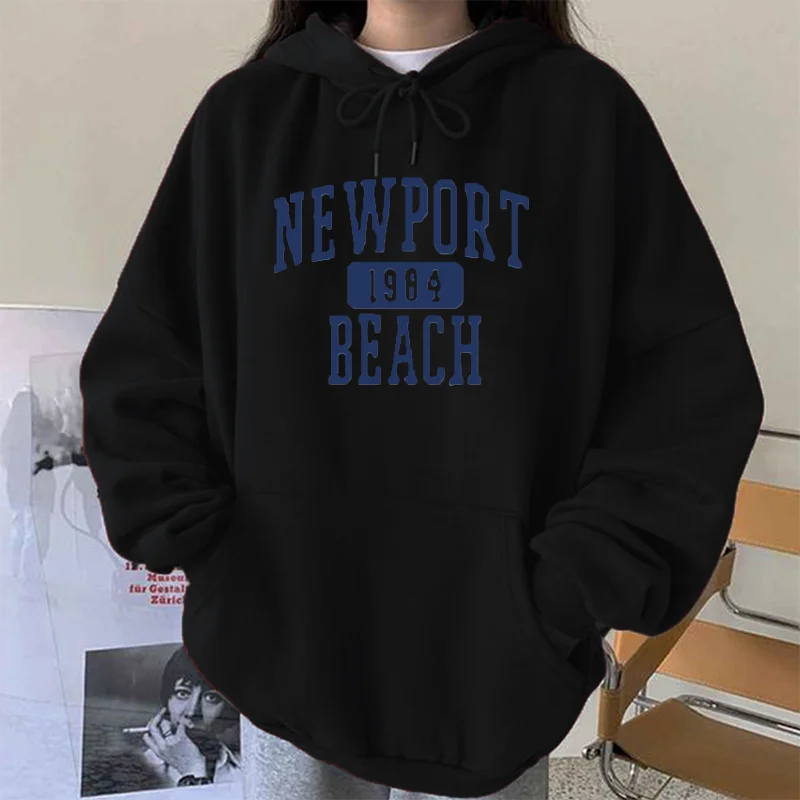 

Seeyoushy Harajuku Newport 1984 Beach Letting Print Hoodies Sweatshirts Women Long Sleeve Vintage Pullovers Kpop Crewneck Tops