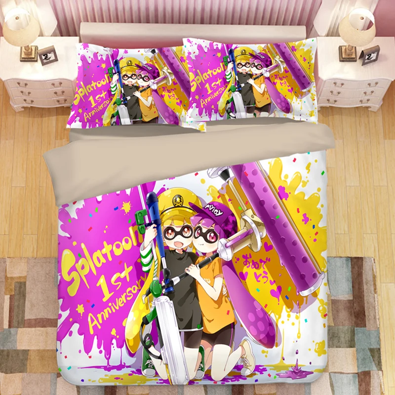 Splatoon мультяшный Комплект постельного белья, пододеяльники, наволочки Splatoon, 2 игровые одеяла, Комплект постельного белья s, постельное белье, Комплект постельного белья