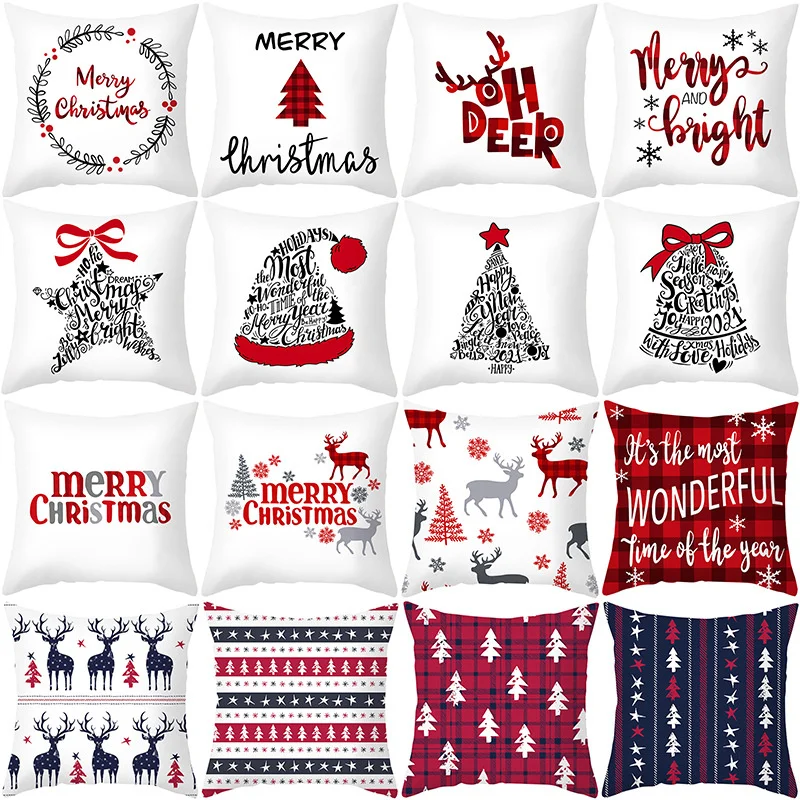 

Funda de almohada con dibujos de Papá Noel y alce, decoración navideña para el hogar, adorno de Feliz Navidad, regalos de