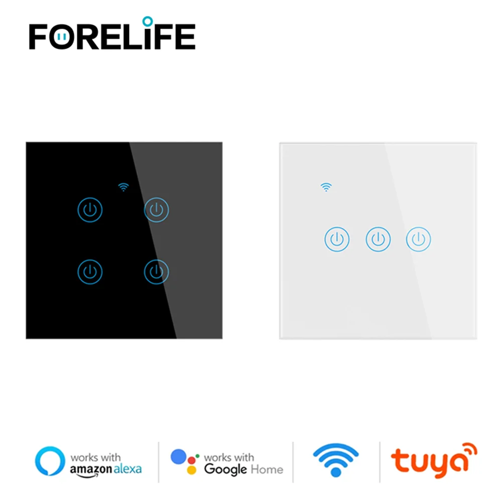 

Умный сенсорный выключатель TUYA, Wi-Fi, 1/2/3/4 клавиши, европейский стандарт, умный жизнь, нейтральный провод и провод под напряжением (универсаль...