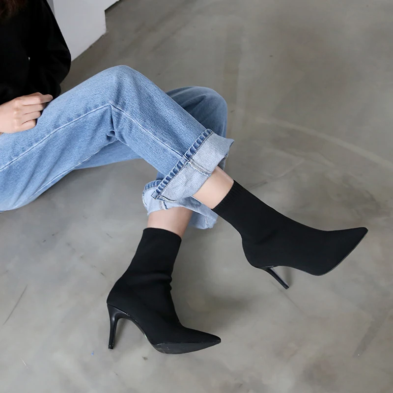 

Sexy Pointed High-high Stretch Women's Boots 2020 Autumn and Winter Socks Boots Wild Thin High-heeled Boots Size 33-42