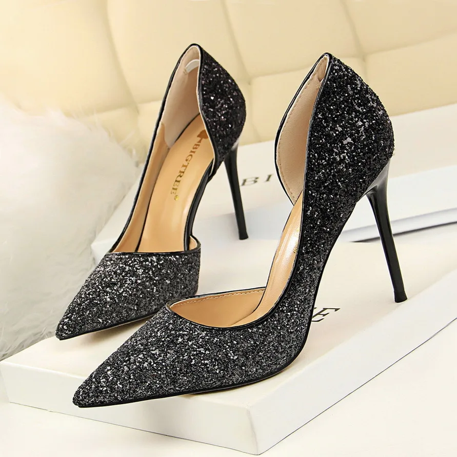 

Women's Pump Wedding Shoes Lady Fashion Female High Heel Girls Bling Bling Party Pump Size Outdoors Sequins Beauty Women Shoes