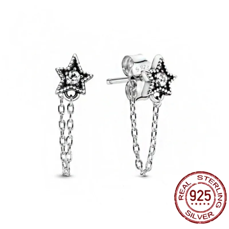 

100% Real 925 Sterling Silver Star Agel Wings Classics Zircon Earrings Are Suitable as Birthday Gifts for Girls Fashion Jewelry
