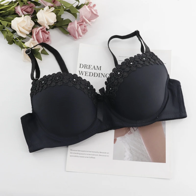 Beauwear Lightly Padded Uplift Bra Underwire Lace Embroidery Smooth Underwear T-shirt Bra Sexy Brassiere Size 36B 38B 40B 42B - Цвет: Black