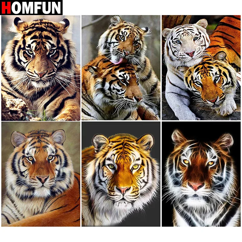 

Алмазная 5D Вышивка HOMFUN, картина «животное, Тигр», полная выкладка, круглые, квадратные, для творчества, домашний декор, подарок