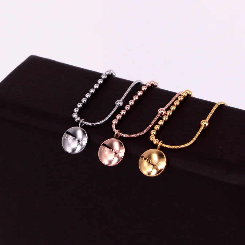 Нержавеющая сталь геометрические круглые Bean счастливый кулон ожерелье розовое